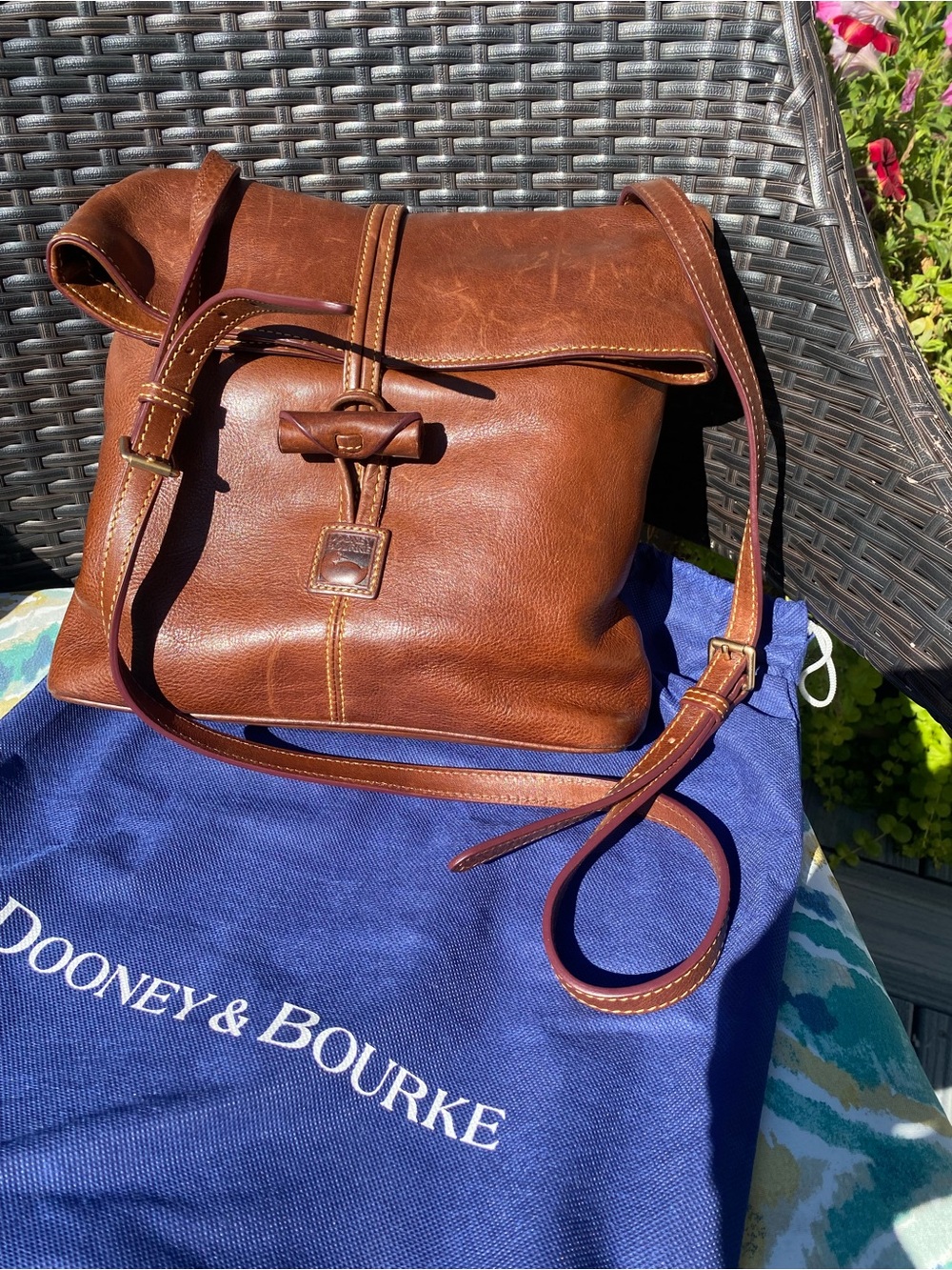 Dooney & Bourke Brown Leather Toggle Messenger Bag